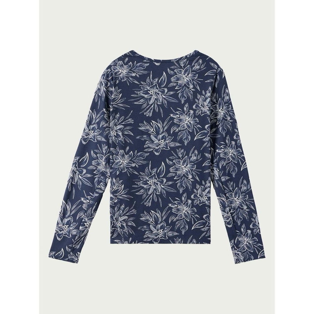 Hang Ten Solara Floral Long Sleeve Crewneck UPF 50+ Sun Tee Navy Large - Picture 2 of 8